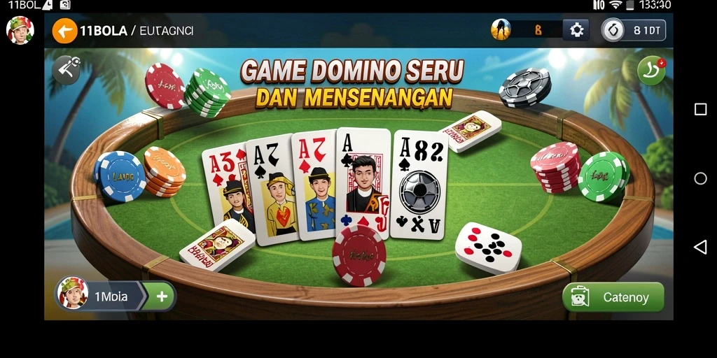 Tampilan gameplay seru di 11BOLA yang menyajikan domino.