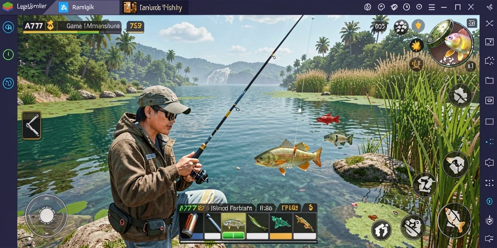 Tampilan gameplay A7777 dengan suasana memancing yang menenangkan.