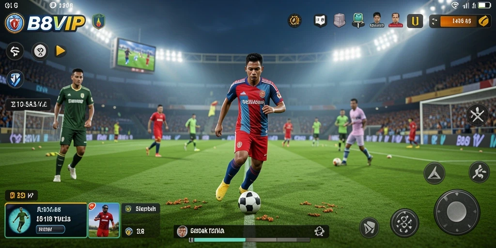 Tampilan gameplay menarik dalam B8VIP dengan aksi sepak bola nyata.