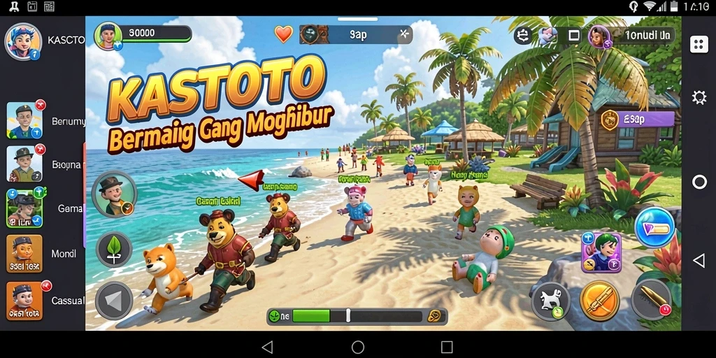 Tampilan gameplay KASTOTO yang penuh warna dan seru.