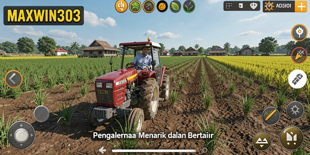 Screenshot gameplay MAXWIN303 menampilkan suasana pertanian yang indah dan penuh warna.