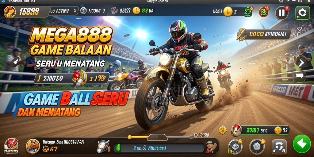 Tampilan gameplay seru dalam balapan MEGA888 yang menegangkan.