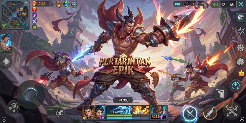 Tangkapan layar gameplay <strong>NX303</strong> menampilkan pertarungan seru antar pemain.