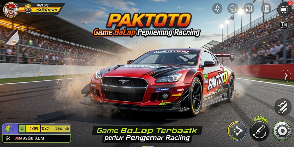 Screenshot gameplay PAKTOTO menampilkan balapan seru dan mobil yang keren.