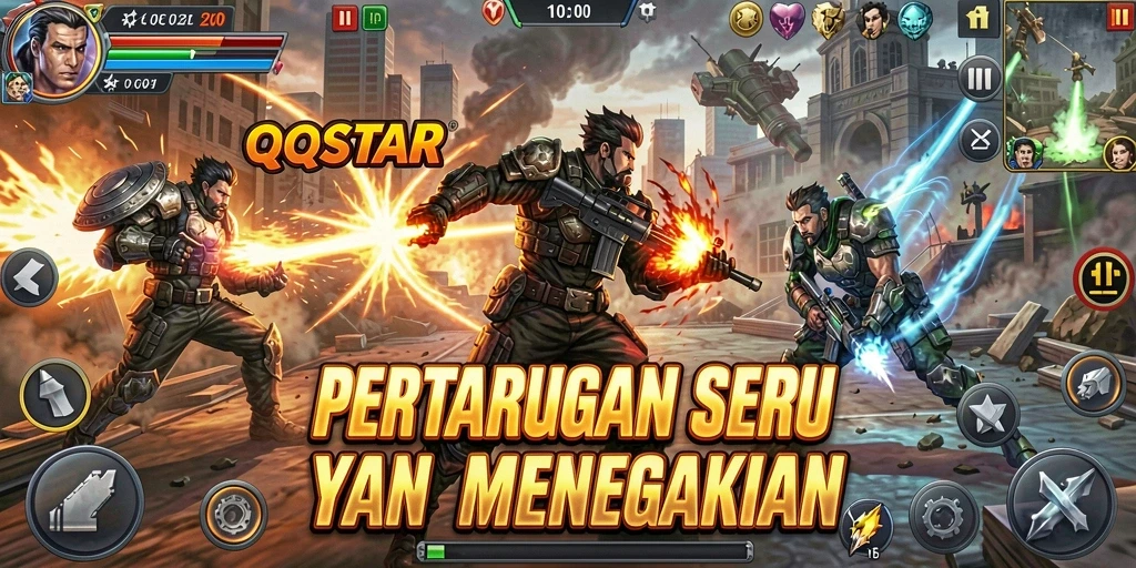 Tampilan seru dari gameplay Fighting QQSTAR dengan karakter yang siap bertarung.