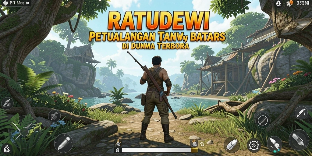 Screenshot menunjukkan pemain menjelajahi lingkungan luas di RATUDEWI.
