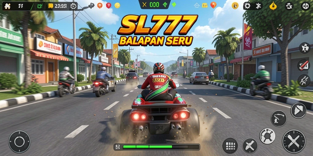 Screenshot gameplay balapan mobil SL777 yang mendebarkan.