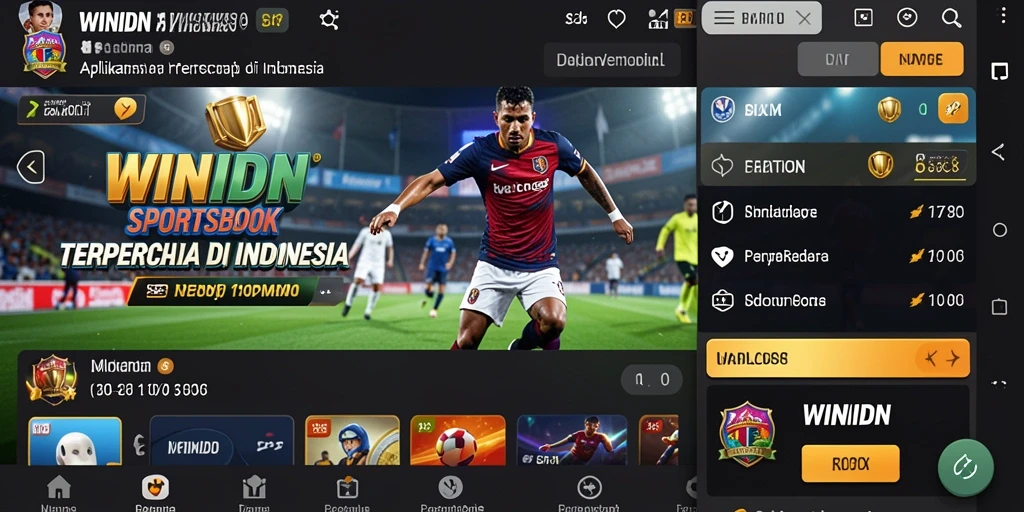 Screenshot aplikasi WINIDN menampilkan tampilan antarmuka Sportsbook yang menarik.